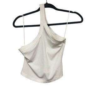 Lioness white ribbed one shoulder cropped top size medium